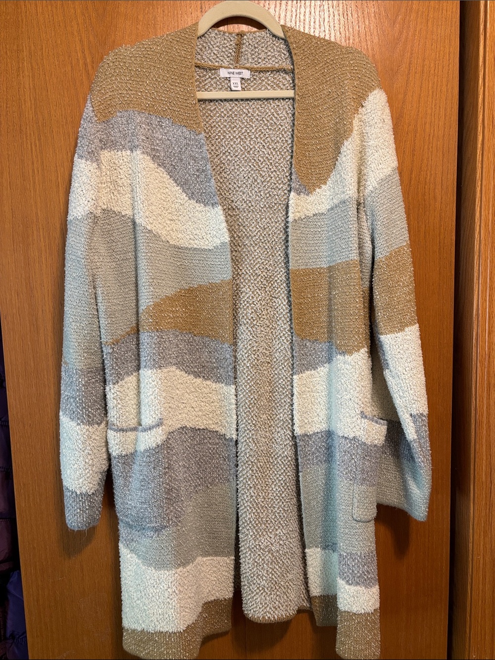 Nine West Open Wave-Stripe Cardigan in Cream, Tan, Light Blue, Gray